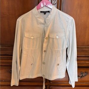 Linear Linen Shimmer Jacket with Mother of Pearl Buttons